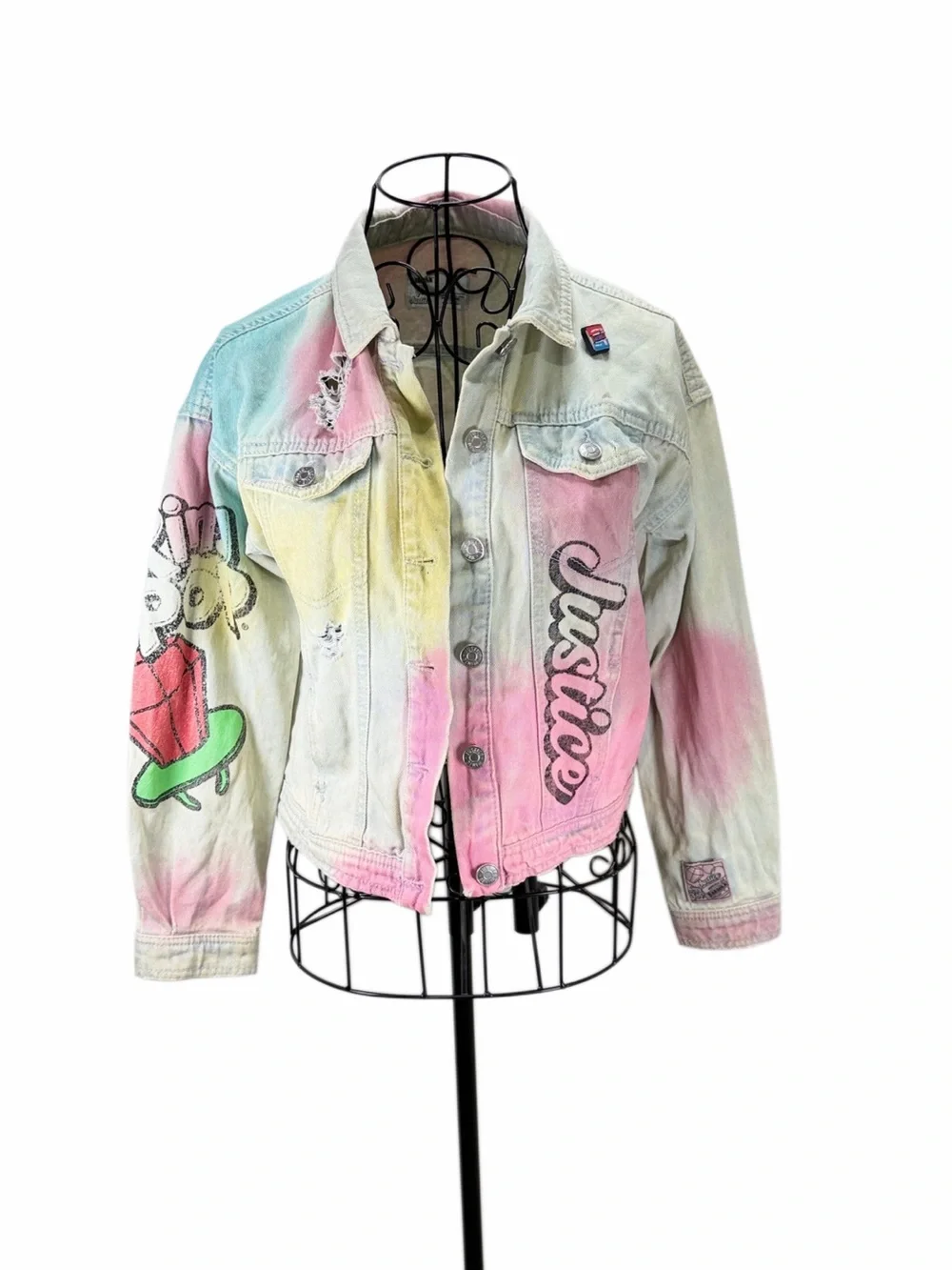 Justice White Denim Jacket with Bazooka Ring Pop Label